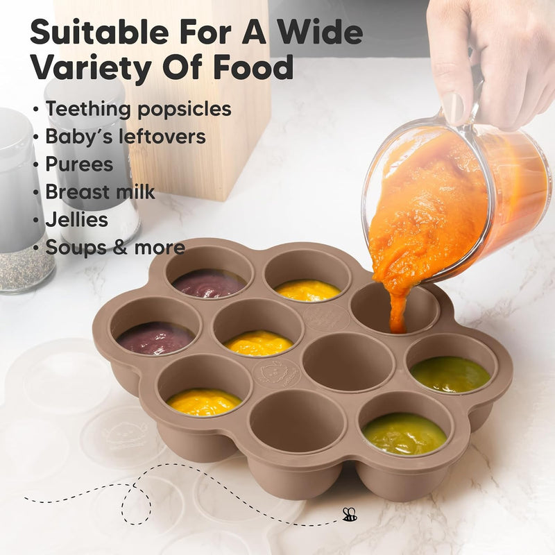 KeaBabies Silicone Food Freezer Trays with Lid, 2oz x 10 Pods (Chai Latte) | Baby Food Storage Containers, Easy Puree Meal Prep, Breast Milk Silicone Freezer Molds, Dishwasher, Microwave Safe, BPA-Free