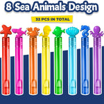 VKTEN 32Pcs Sea Mini Bubble Wands, 8 Styles 8 Colors for Kids' Themed Birthday Parties and Outdoor Fun