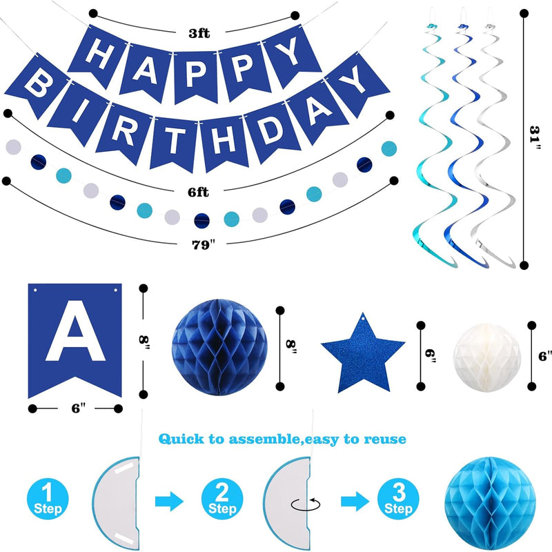 Vibrant Birthday Decorations: Happy Birthday Banner, Honeycomb Balls, Hanging Swirls, Garland for Men, Women, Boys, Girls