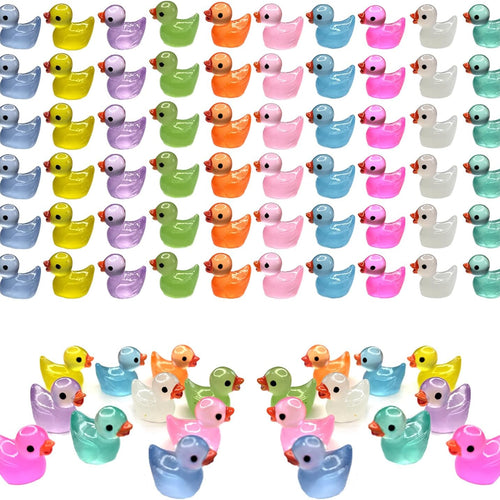 Cidinge 60 Pcs Mini Resin Ducks Luminous Tiny Ducks Miniature Duck Glow in The Dark for DIY Garden Dollhouse Duck Accessories Micro Landscape Aquarium Party Decor