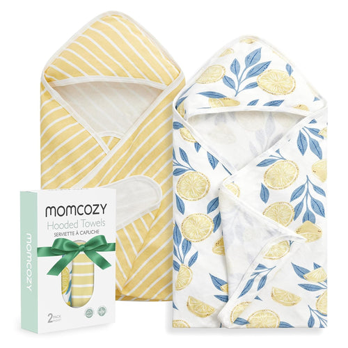 Momcozy Baby Towels, Soft Absorbent Bath Towel for Newborn&Toddler,Lemon | Soft&Absorbent Bath Towel Set，Gentle on Baby's Skin，Unisex Baby Essential
