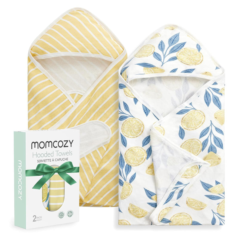 Momcozy Baby Towels, Soft Absorbent Bath Towel for Newborn&Toddler,Lemon | Soft&Absorbent Bath Towel Set，Gentle on Baby's Skin，Unisex Baby Essential