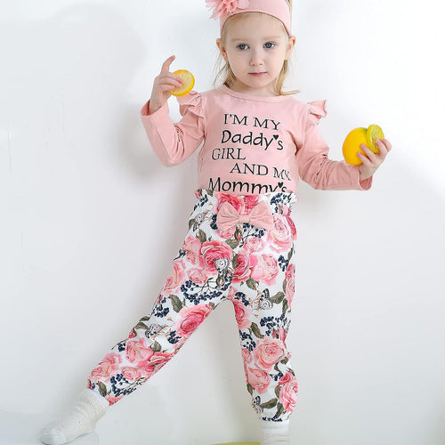 SUNNY PIGGY Newborn Infant Baby Girl Clothes Outfits Ruffle Romper Floral 4Pcs Pants Sets Toddler Girls Clothing Set