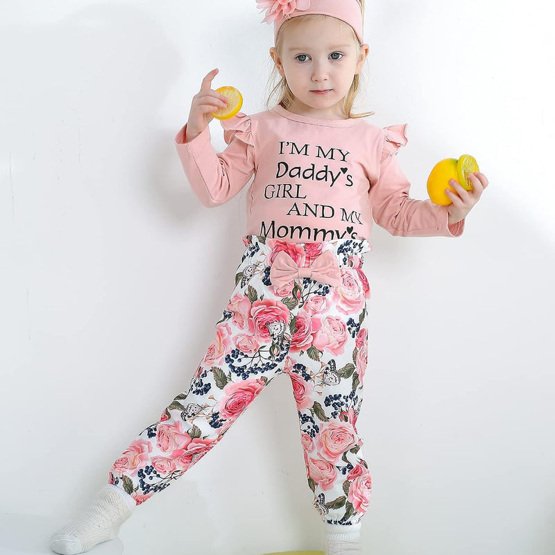 SUNNY PIGGY Newborn Infant Baby Girl Clothes Outfits Ruffle Romper Floral 4Pcs Pants Sets Toddler Girls Clothing Set