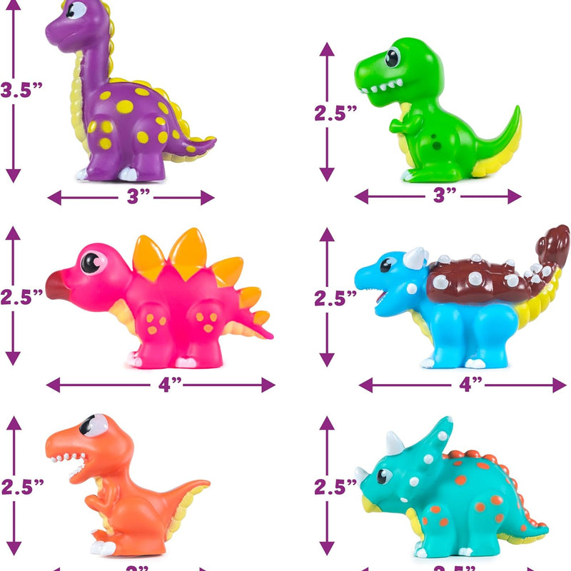 Tub Works Dinos Light Up Bath Toys, 6 Pack for Toddler Sensory Play and Bath Time Fun