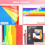 Forvencer 12 Pocket Project Organizer, 1/6-cut Tab Binder Organizer with Sticky Labels, Multi Pocket Folder with Zipper Pouch, Folder Binder Spiral Pocket Notebook, Office Supplies, Letter Size, Pink