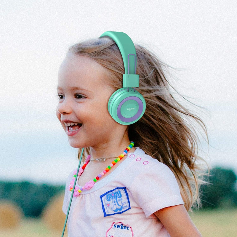 ELECDER i37 Kids Headphones for School Children Girls Boys Teens, Green | Foldable Adjustable Lightweight, 3.5mm Audio Jack On Ear Headphones for Smartphones Chromebook Computer PC Tablets Travel