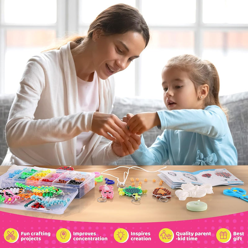 Beads for Crafts, Pony Beads Keychain Making Kit, Bead Pets for Kids Girls | Funtopia Bracelet Making kit Beaded Animal Set Birthday Party DIY Art Crafts for Girls Boys Beginners(1500 Bead, 30 Designs)