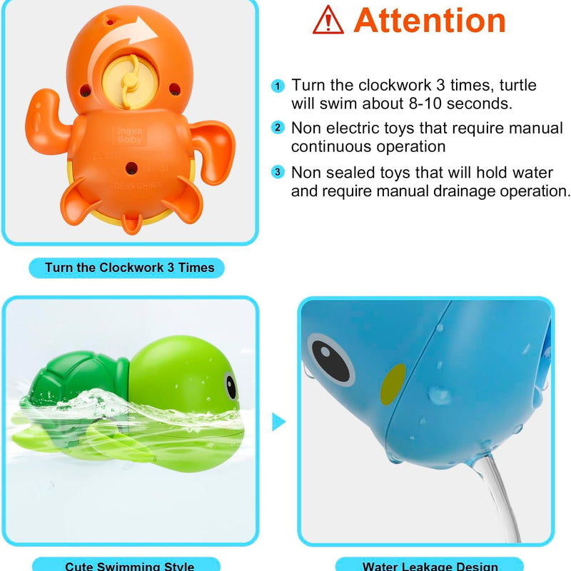 3 pack cute swimming turtle bath toys for toddler 1-3 with wind up mechanism and bright colors
