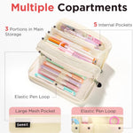 Sooez Cute Pencil Case, Aesthetic Pen Pencil Pouch, Extra Large Pencil Bag with Zipper, Special Pencil Holder Stationery Bag Marker Organizer, School Essentials Supplies for Girls Adult Teen, Beige