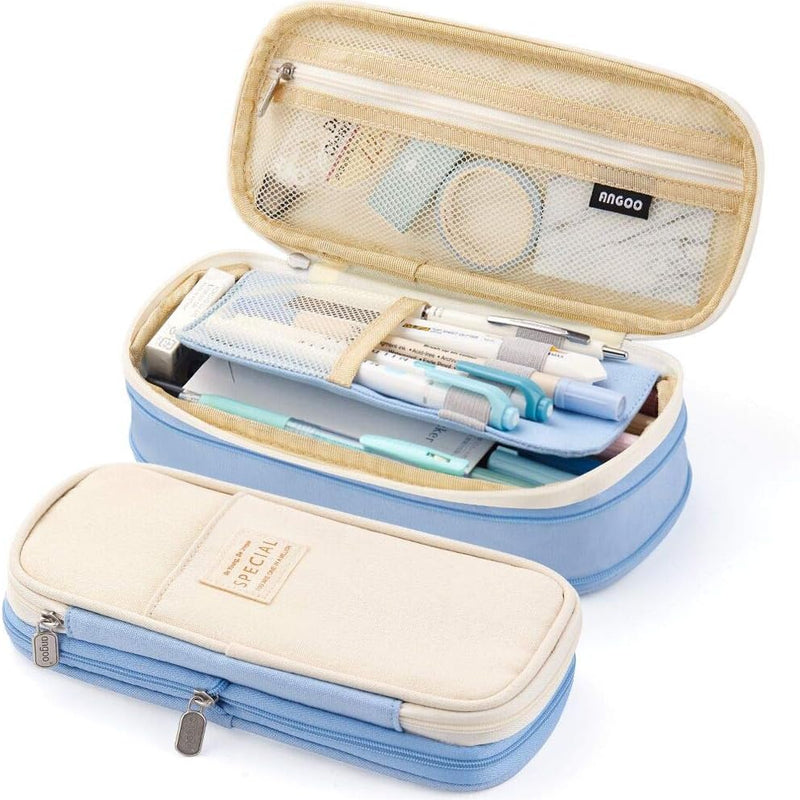 EASTHILL Big Capacity Pencil Pen Case Office College School Large Storage High Capacity Bag Pouch Holder Box Organizer Blue (Pink)