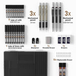 Nicpro 35PCS Art Mechanical Pencil Set, 3 PCS Metal Drafting Pencil 0.5 mm & 0.7 mm & 0.9 mm & 3 PCS 2mm Lead Holder (6B 4B 2B HB 2H 4H Colors) For Sketching Drawing With 20 Tube Lead Refills Case
