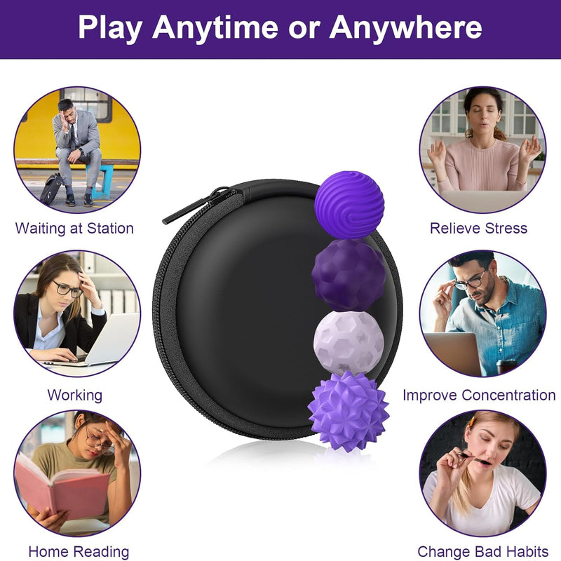 BUSOHA Silicone Fidget Balls - 4 Pack Fidget Toys Adults Sensory Toys Stress Balls for Adults Teens Gifts for Calming,Autism and ADHD Office
