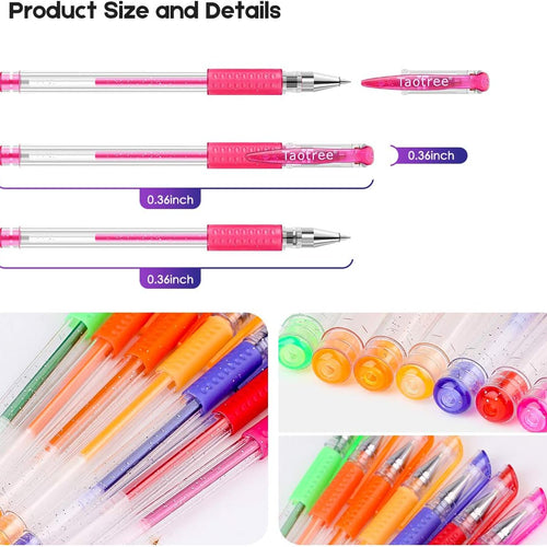 Taotree Glitter Gel Pens, 32 Colors Neon Glitter Pens, Colored Gel Markers | 40% More Ink Fine Point Art Markers Set for Adult Coloring Books, Drawing Art Supplies, School Journaling, Scrapbook Supplies