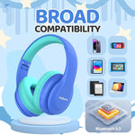 JoySpark Kids Bluetooth Headphones, Lightweight Wireless Headphones for Kids, 85/94dB Volume Limited, 60 Hours Playtime, Bluetooth 5.3, Over-Ear Toddler Headsets with Built-in Mic-Blue