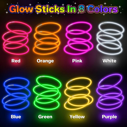 springflower 100pc glow sticks bulk party favors, 8" glow in the dark party supplies, kids or adult party accessories