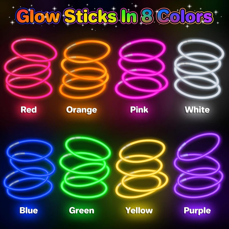 springflower 100pc glow sticks bulk party favors, 8" glow in the dark party supplies, kids or adult party accessories