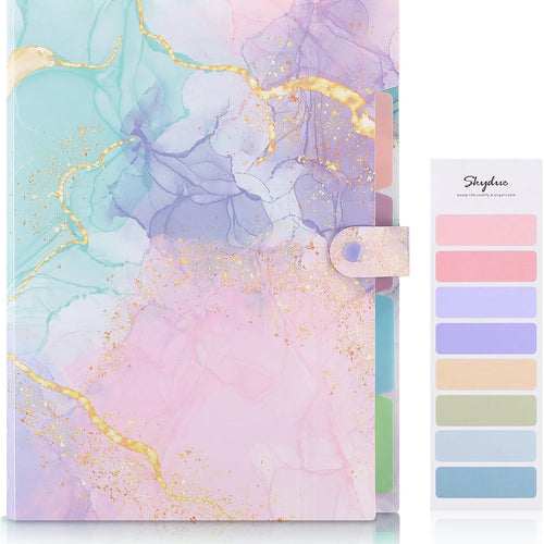 SKYDUE Expanding File Folder with 5 Pockets, Cute Accordion File Organizer, Letter Size Filing Folder, Letter Size Folders for Documents, School Office Supplies Marble Pink