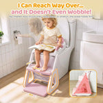 Orzbow Potty Training Seat with Step Stool, Toddler Toilet Seat with Ladder | 7 Height Adjustable, Splash Guard, Non-Slip Base, Handles, Stable Triangular Fits Most Toilets, For Kids Boys Girls, Pink