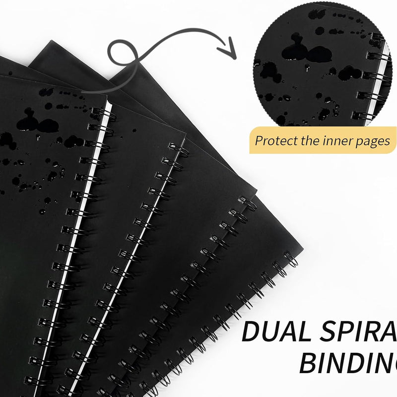 Lined Spiral Notebook A4 Large Black Journal 8.5" x 11"-4 Pack 7mm College Ruled Hardcover Notebooks 160 Pages 100GSM Thick Paper for Note Taking School Office Supplies