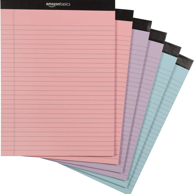 Amazon Basics Wide Ruled Lined Writing Note Pads for Office Supplies, 8.5" x 11.75", White, 12-Pack of 50 Perforated Sheets