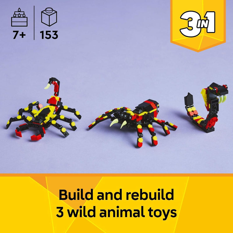 lego creator 3 in 1 wild animals surprising spider toy 31159 - 153-piece rebuildable set for kids ages 7+