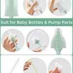 Momcozy Baby Bottle Brush Kit, Push-Press Foam Design, Green | Portable for Home & Travel, Bottle Cleaner Brush for Breast Pumps & Nipple, Newborn Essentials, Food-Grade BPA-Free