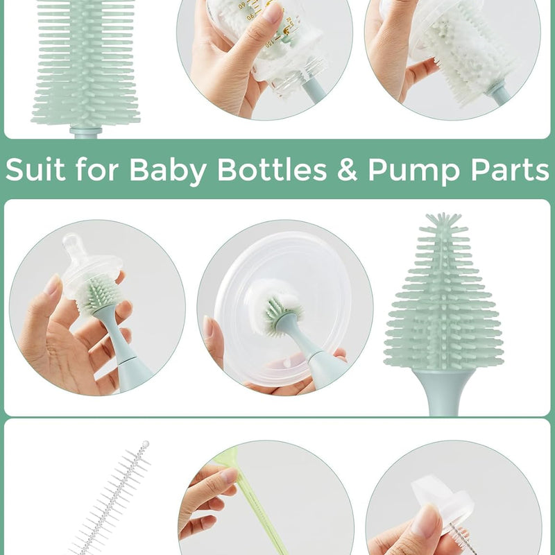 Momcozy Baby Bottle Brush Kit, Push-Press Foam Design, Green | Portable for Home & Travel, Bottle Cleaner Brush for Breast Pumps & Nipple, Newborn Essentials, Food-Grade BPA-Free