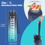 Sahara Sailor Water Bottle 32oz, Tritan Sports Bottle with Time Marker | Bpa Free, Leakproof Wide Mouth With Fast Flow Lid And Cleaning Brush, For Gym School Office Travel, 1 Count