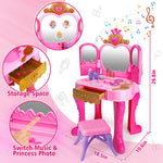 Toddler Vanity Magic Makeup Set Table & Chair Girl Toy Automatically Mirror with Music Light Pink Toys for 3 4 5 Year Old Girl Hair Salon Pretend Play Princess Dress Up Playset Valentine Gift Age 3-5