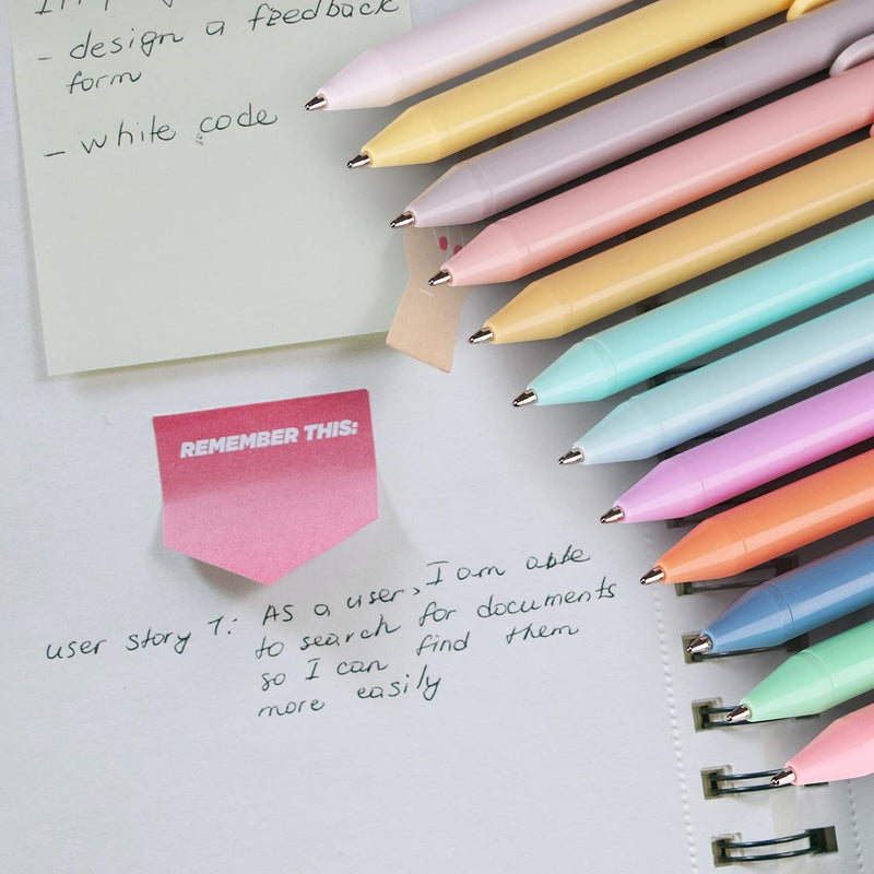 WY WENYUAN 12-Pcs Ballpoint Pens, Comfortable Writing, Pastel Retractable Pretty Journaling, Black Ink Medium Point 1.0 mm Gift, Cute Office Supplies for Women