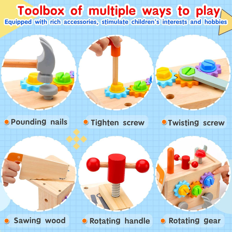 Mgtfbg Kids 29-Piece Wooden Tool Set with Montessori STEM Educational Pretend Play Construction Toys