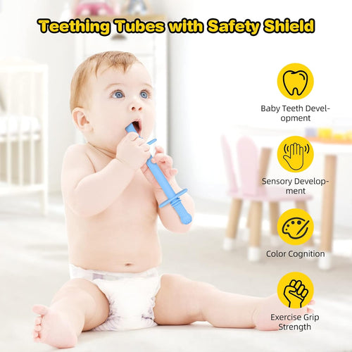 5Pcs Silicone Teether Tube Chew Straw Toy for Infants Toddlers, BPA Free, Freezable, Dishwasher Safe