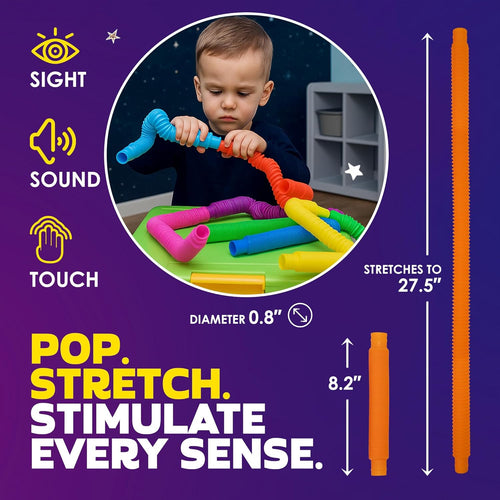Nutty Toys Pop Tubes - Large 4-Pack Sensory Toys - Creative STEM Learning for Kids & Toddlers - Connect & Pop! Top ADHD Autism Fidget 2026, Best Boy & Girl Christmas Stocking Stuffers Gifts Idea