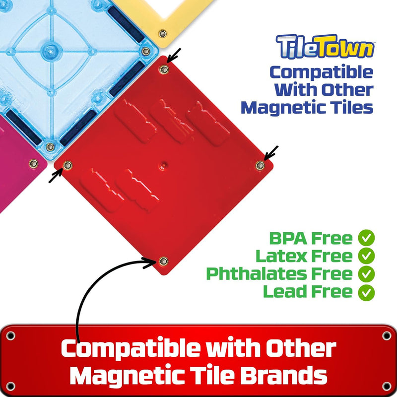 Tile Town Fire Station Magnetic Tiles Set, 66 Piece Kids Magnet Toy, Innovative Action Play Magnetic Tile Building Set Ages 3-6, Amazon Exclusive