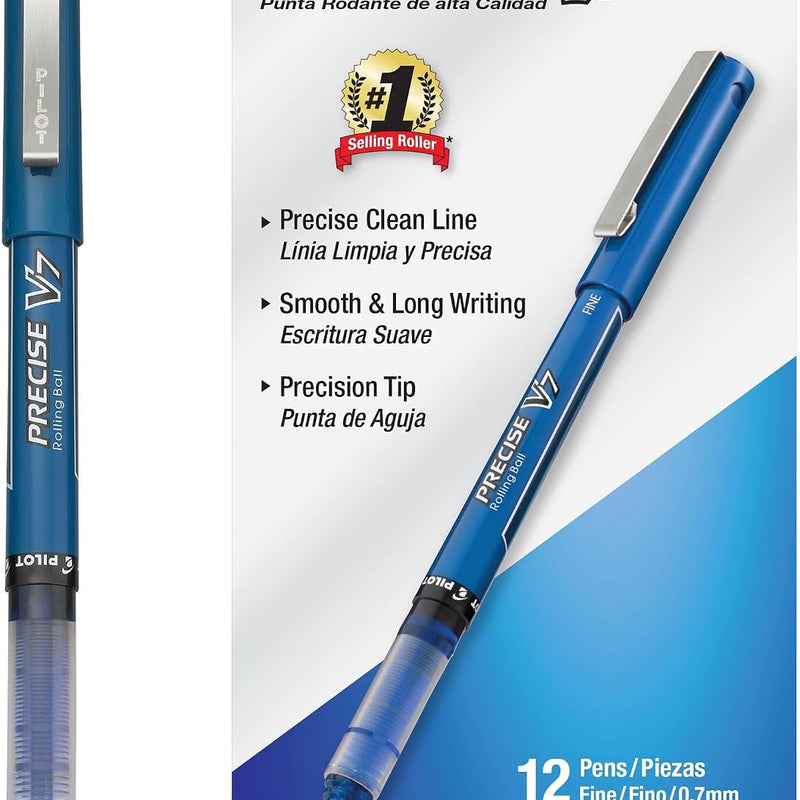Pilot, Precise V7, Fine Point 0.7 mm, Black Ink Pens, Pack of 12 | rollerball pen for smooth writing, perfect for notes and journaling, smudge resistant rolling ball pen