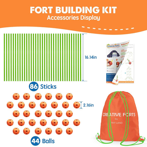 130-Piece Building Kit for Kids Ages 5-12, Indoor and Outdoor Fort Building with Storage Bag and 86 Rods and 44 Balls