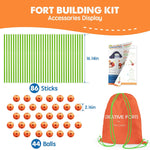 130-Piece Building Kit for Kids Ages 5-12, Indoor and Outdoor Fort Building with Storage Bag and 86 Rods and 44 Balls