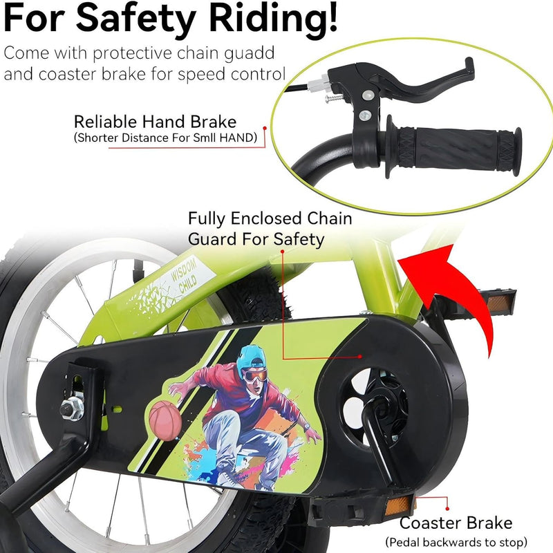 16 18 Inch Kids Bike with Training Wheels, Sturdy Frame and Adjustable Components