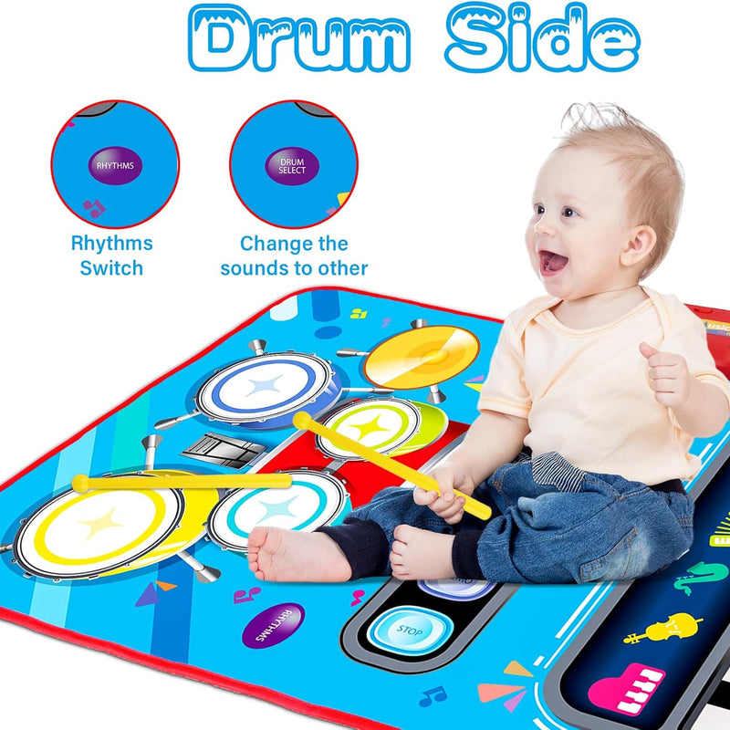 Baby 1-2 Years Music Mat: 2 in 1 Piano Drum Play Mat for Infant Music Toy 1-3 Year Old Boys Girls