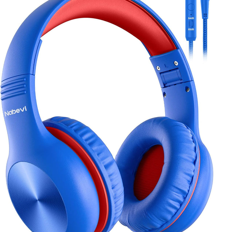 Nabevi Kids Headphones with Cord, Over-Ear Headphones for Kids with Microphone, 85/94dB Volume Limit, Headset for Kid Boys Girls with Shareport, Wired Toddler Headphone for School/Tablet/iPad/Travel
