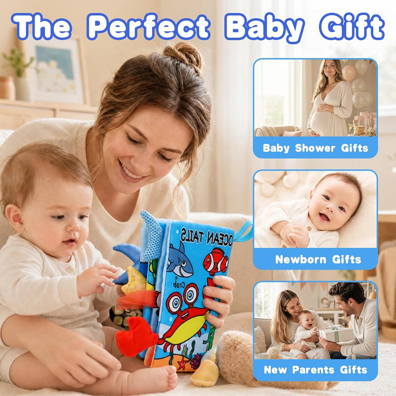 2PCS Baby Books Toys 0-6 Months Infant Tummy Time Sensory Travel Toys | 3 4 5 6 Month Crinkle Touch Feel Busy Soft Book for Babies 0-3-6-12 Month Newborn Essentials Must Haves Boy Girl Shower Gifts