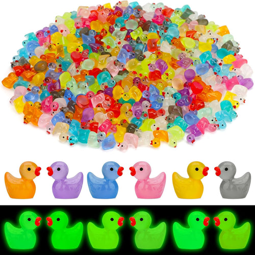 JYXT 250 Pcs Mini Resin Ducks Glow in The Dark, Tiny Animals Figures to Hide Luminous Miniature Plastic Duck for Fish Tank Aquarium Fairy Garden Dollhouse Micro Landscape Birthday Parties Decor