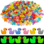 JYXT 250 Pcs Mini Resin Ducks Glow in The Dark, Tiny Animals Figures to Hide Luminous Miniature Plastic Duck for Fish Tank Aquarium Fairy Garden Dollhouse Micro Landscape Birthday Parties Decor