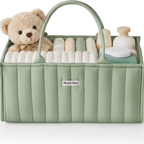 Blissful Diary Baby Diaper Caddy Organizer, Stylish Storage Basket for Newborn Essentials and Diaper Station, Gift for Baby Shower and Registry Must-Have, Sage Green