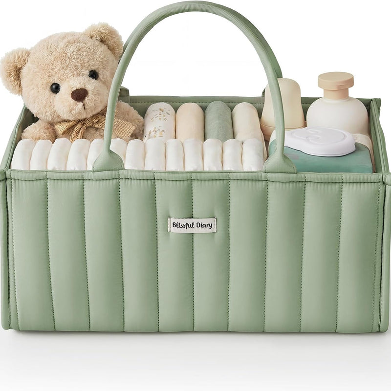 Blissful Diary Baby Diaper Caddy Organizer, Stylish Storage Basket for Newborn Essentials and Diaper Station, Gift for Baby Shower and Registry Must-Have, Sage Green