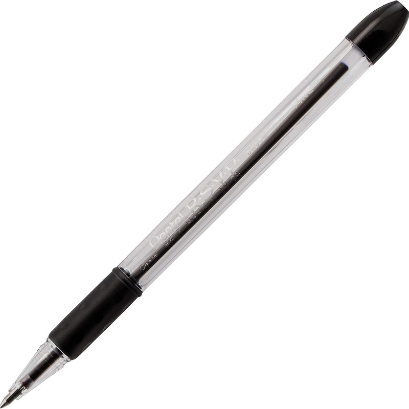 Pentel RSVP Ballpoint Pen, Fine Line, (0.7mm), Black Ink (BK90-A) (Pack of 1, 12 Count Total)