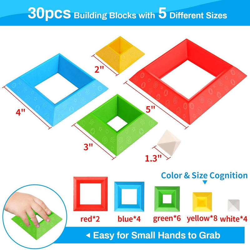 Hieoby Montessori Toys for Toddlers Boys Girls Preschool Learning Activities 30Pcs Building Blocks Stacking Educational Toys STEM Toddler Manipulatives Birthday Gifts Toddler Toys for 3 4 Year Old