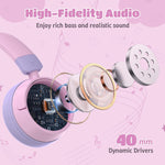 Kids Headphones Bluetooth for Girls, Toddler Headphones Wireless for School | 85/95dB Volume Limited, 50H Playtime, Bluetooth 6.0, Built in Mic, Fast Charging for Tablet, iPad, Cellphone