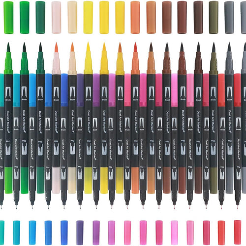 Markers for Adult Coloring Books No Bleeding, Set of 36 Colors, Coloring Pens for Adults, Dual Brush Marker Pens with Fine & Brush Tips, Art Supplies for Drawing, Calligraphy, Sketching and Doodling.